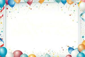 AI generated Birthday border with balloons on a white background, romantic background , Ai generated photo