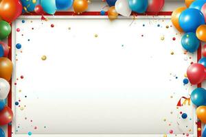 AI generated Birthday border with balloons on a white background, romantic background , Ai generated photo