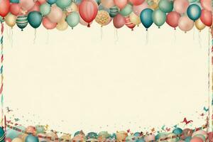 AI generated Birthday border with balloons on a white background, romantic background , Ai generated photo