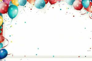 AI generated Birthday border with balloons on a white background, romantic background , Ai generated photo