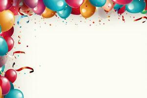 AI generated Birthday border with balloons on a white background, romantic background , Ai generated photo