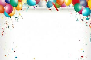 AI generated Birthday border with balloons on a white background, romantic background , Ai generated photo