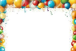 AI generated Birthday border with balloons on a white background, romantic background , Ai generated photo