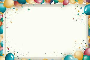 AI generated Birthday border with balloons on a white background, romantic background , Ai generated photo