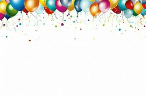 AI generated Birthday border with balloons on a white background, romantic background , Ai generated photo