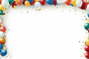 AI generated Birthday border with balloons on a white background, romantic background , Ai generated photo