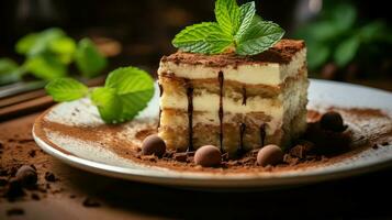 ai generado postre panadería Tiramisu comida foto