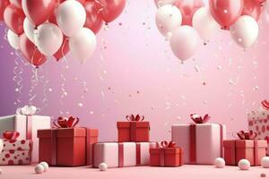 AI generated Colorful balloons background 3D Rendering, Celebratory background with color balloons, confetti, sparkles, lights, AI Generated photo