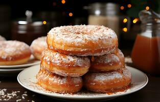 AI generated A homemade delicious sweet food cider donut made with sugar photo