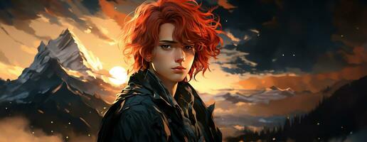 AI Generated Beautiful young redhead woman soldier portrait. Ai Generative. photo