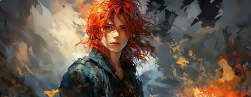 AI Generated Beautiful young redhead woman soldier portrait. Ai Generative. photo