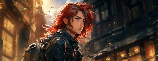 AI Generated Beautiful young redhead woman soldier portrait. Ai Generative. photo