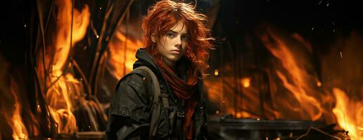 AI Generated Beautiful young redhead woman soldier portrait. Ai Generative. photo