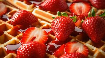 AI generated delicious strawberry waffle food photo