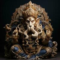 AI Generated Golden lord ganesha sculpture on nature background. celebrate lord ganesha festival. Ai Generative. photo