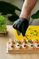 AI generated Artistic Gourmet Canape Preparation on Yellow photo