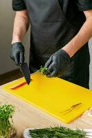 AI generated Gourmet Chef Precisely Chopping Fresh Herbs photo
