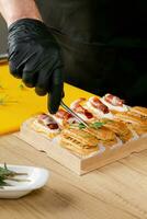 AI generated Gourmet Canape Preparation by Catering Professional photo