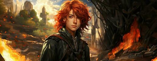 AI Generated Beautiful young redhead woman soldier portrait. Ai Generative. photo