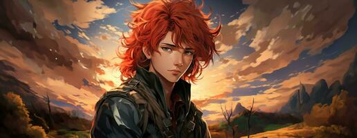 AI Generated Beautiful young redhead woman soldier portrait. Ai Generative. photo