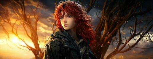 AI Generated Beautiful young redhead woman soldier portrait. Ai Generative. photo