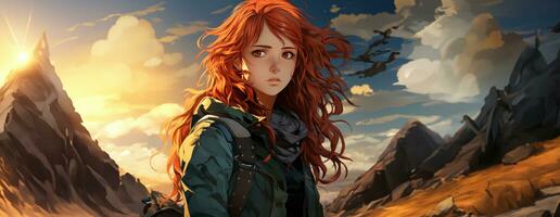 AI Generated Beautiful young redhead woman soldier portrait. Ai Generative. photo