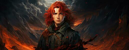 AI Generated Beautiful young redhead woman soldier portrait. Ai Generative. photo