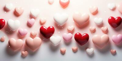 San Valentín día. fiesta resumen enamorado antecedentes con rojo rosado blanco corazones. amor concepto foto