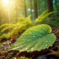 ai generado agua soltar en hoja foto