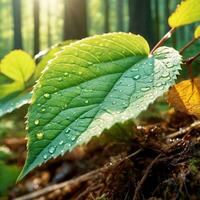 AI generated Water drop on leaf photo