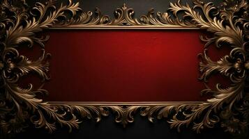 AI generated antique damask frame with red and gold color, ai photo