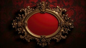 AI generated antique damask frame with red and gold color, ai photo