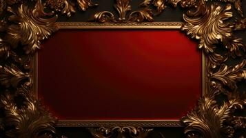 AI generated antique damask frame with red and gold color, ai photo