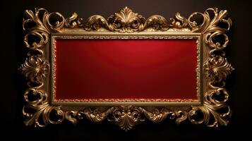 AI generated antique damask frame with red and gold color, ai photo