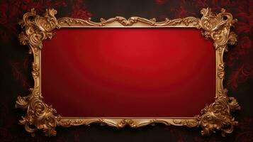 AI generated antique damask frame with red and gold color, ai photo