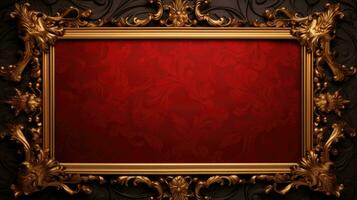 AI generated antique damask frame with red and gold color, ai photo