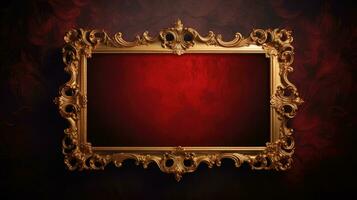 AI generated antique damask frame with red and gold color, ai photo