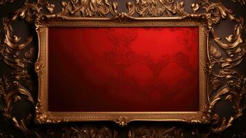 AI generated antique damask frame with red and gold color, ai photo