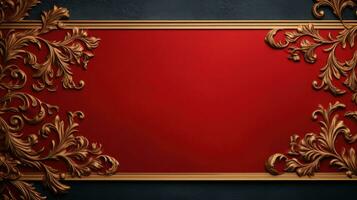 AI generated antique damask frame with red and gold color, ai photo