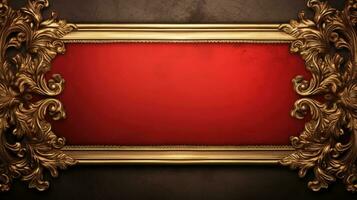 AI generated antique damask frame with red and gold color, ai photo