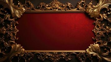 AI generated antique damask frame with red and gold color, ai photo