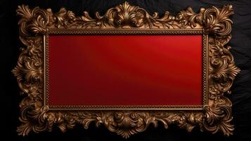 AI generated antique damask frame with red and gold color, ai photo