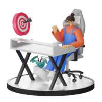 A Teenage Girl's Journey in 3D Illustration at the Computer Desk Free PNG