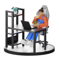 A Teenage Girl's Journey in 3D Illustration at the Computer Desk Free PNG