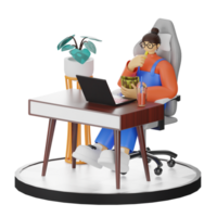 A Teenage Girl's Journey in 3D Illustration at the Computer Desk Free PNG