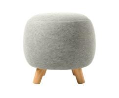 AI generated Cozy, gray pouf with natural wooden legs, isolated on a white background, perfect for modern and Scandinavian interior designs. Cut out furniture. Front view. Generative AI. photo