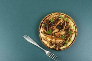 Mushroom pie or galette, space for text. photo
