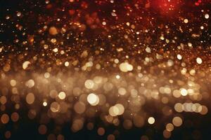 AI generated Abstract festive red bokeh background of defocused golden sparkle golden circles photo