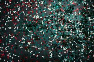 AI generated Abstract festive green background with multicolor sparkle confetti . photo