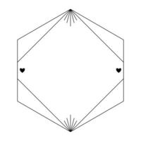 Valentine Day love aesthetic frame with hearts and rays. Trendy geometric minimalist linear shape for social media or poster design vector